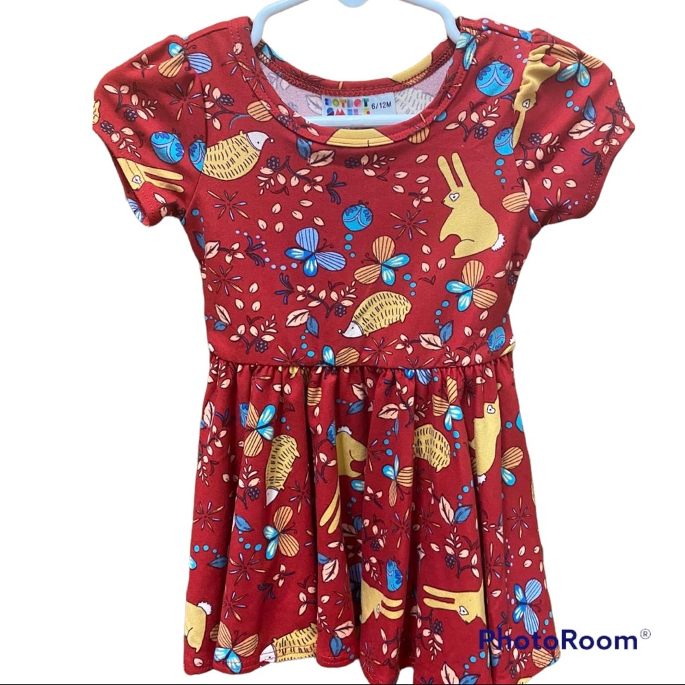 NWT DotDotSmile baby dress size 6/12m red with animals